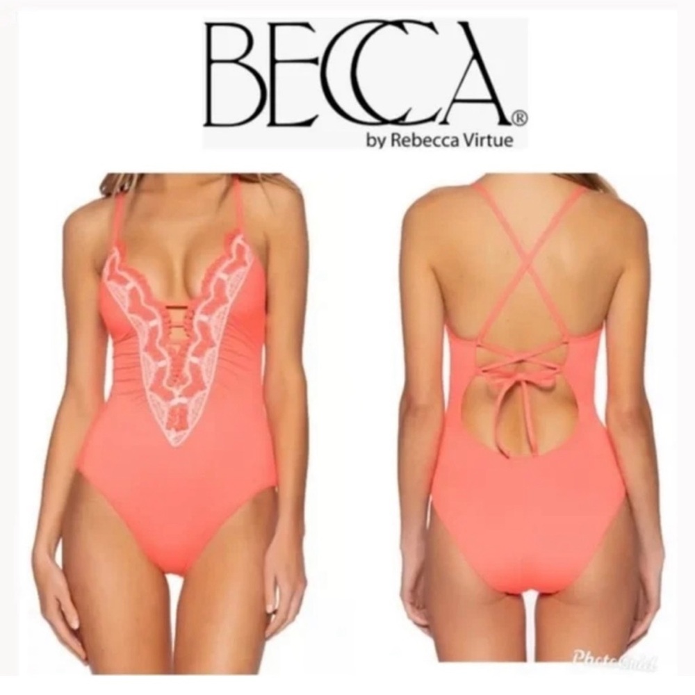 BECCA- Clare Crochet Plunge One Piece Swimsuit